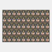 カスタム誕生日ラッピング紙ブラック&金ゴールドスターズ ラッピングペーパーシート (正面3)