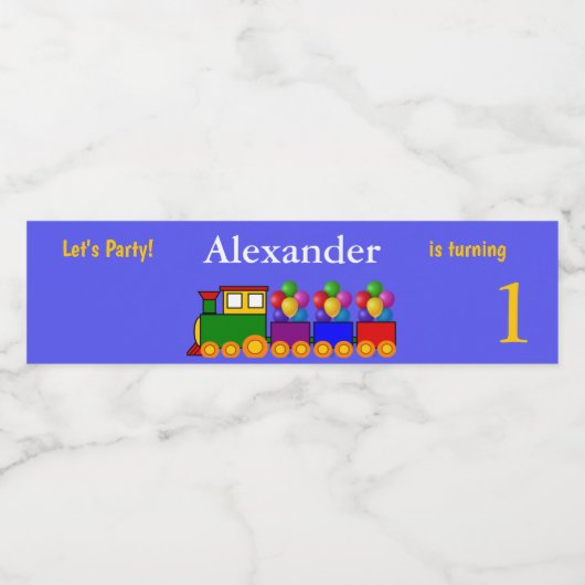 カスタム誕生日初の列車と気球 ペットボトルラベル (シングルラベル)