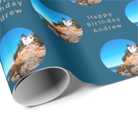 カスタム誕生日名バスハーバーライトハウスアカディア ラッピングペーパー (ロールコーナー)