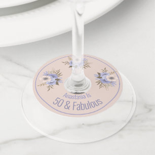 カスタム誕生日名日付フローラワイルドバラ ワイングラスタグ