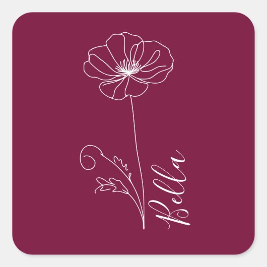 カスタム誕生日威厳がある用の誕生の花のギフト スクエアシール (正面)