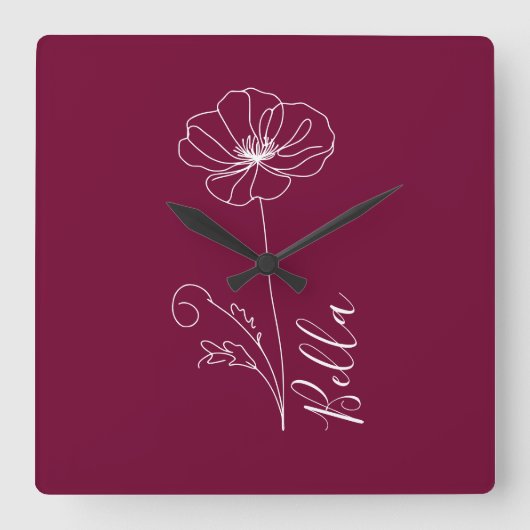 カスタム誕生日威厳がある用の誕生の花のギフト スクエア壁時計 (正面)