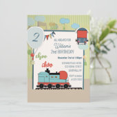 カスタム誕生日子供バルーン列車チケット誕生日 招待状 (スタンド正面)