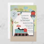 カスタム誕生日子供バルーン列車チケット誕生日 招待状 (正面/裏面)