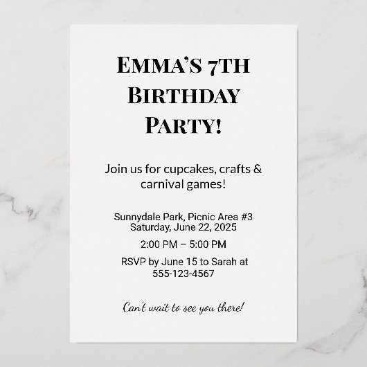 カスタム誕生日招待状とパーティーカード 箔招待状 (正面)