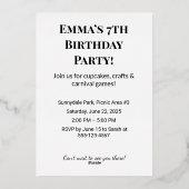 カスタム誕生日招待状とパーティーカード 箔招待状 (裏面)