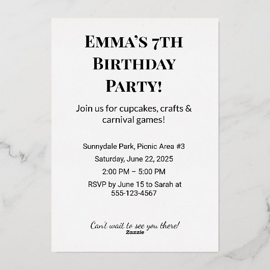 カスタム誕生日招待状とパーティーカード 箔招待状 (裏面)