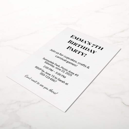 カスタム誕生日招待状とパーティーカード 箔招待状 (回転した状態)