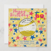 カスタム誕生日招待状レトロビニールレコード45 RPM 招待状 (正面)