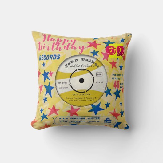 カスタム誕生日枕レトロビニールレコード45RPM クッション (正面)
