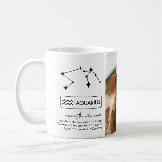 カスタム誕生日-〔占星術の〕十二宮図Aquarius – 名前フォト コーヒーマグカップ (左)