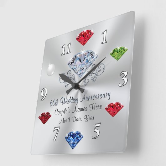 カスタム誕生石付き60周年時計 スクエア壁時計 (傾斜)