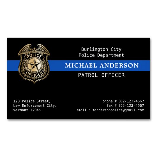 カスタム警官部法執行のロゴ マグネット名刺 (正面)