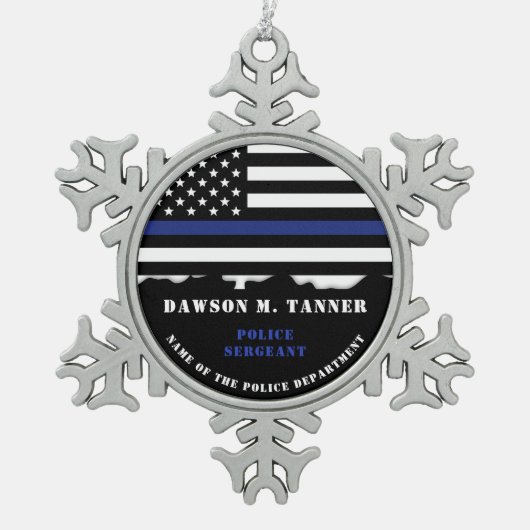 カスタム警官鑑賞細い青い線 スノーフレークピューターオーナメント (正面)