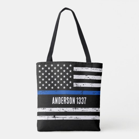 カスタム警察官の細い青パーソナライズされた線 トートバッグ (裏面)