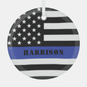 カスタム警察官薄青ライン警察部 ガラスオーナメント (正面)