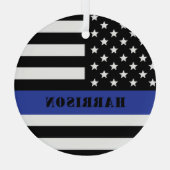 カスタム警察官薄青ライン警察部 ガラスオーナメント (裏面)