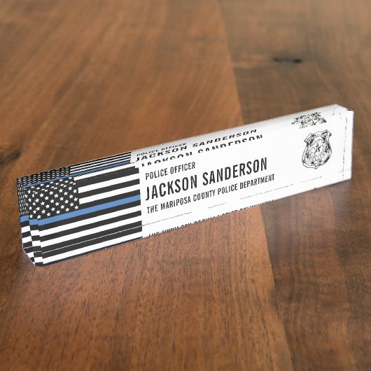 カスタム警察署細線 デスクネームプレート (側面)