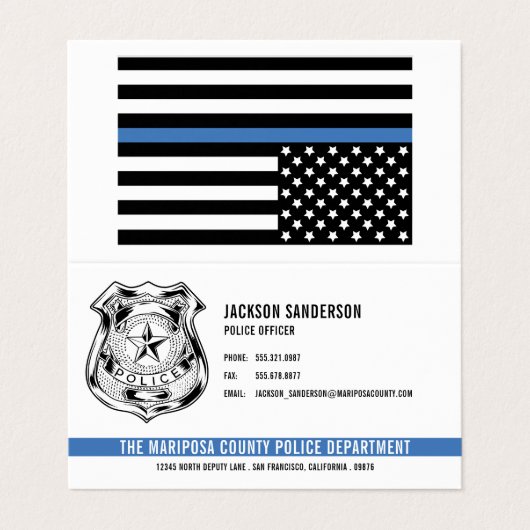 カスタム警察署Thin Blue Lineロゴ 名刺 (外部フラット)