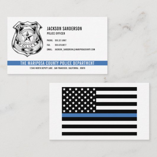 カスタム警察署Thin Blue Lineロゴ 名刺 (正面/裏面)