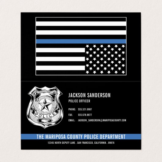 カスタム警察署Thin Blue Lineロゴ 名刺 (外部フラット)