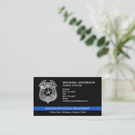 カスタム警察署Thin Blue Lineロゴ 名刺 (スタンド正面)