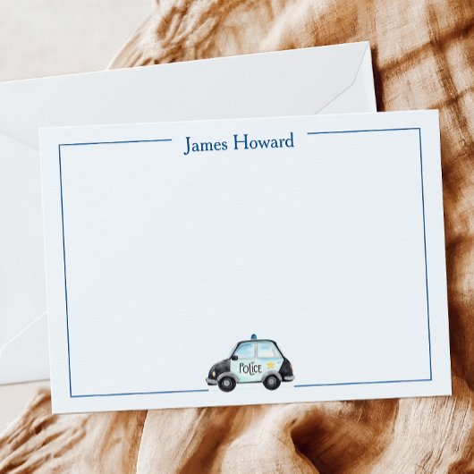 カスタム警察車両の文房具、少年向けブルー＆ホワイト サンキューカード