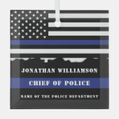カスタム警視庁の細い青い線の米国国旗 ガラスオーナメント (正面)