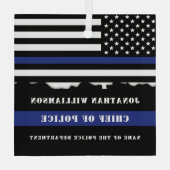 カスタム警視庁の細い青い線の米国国旗 ガラスオーナメント (裏面)