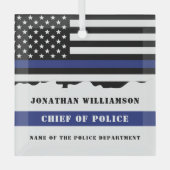 カスタム警視庁の細い青い線の米国国旗 ガラスオーナメント (正面)