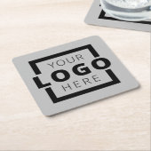 カスタム販売促進ビジネスロゴのブランドグレー スクエアペーパーコースター (アングル)