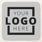 カスタム販売促進ビジネスロゴのブランドグレー スクエアペーパーコースター (正面)