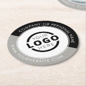 カスタム販売促進ビジネスロゴのブランドグレー ラウンドペーパーコースター (アングル)