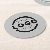 カスタム販売促進ビジネスロゴのブランドグレー ラウンドペーパーコースター (アングル)