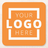 カスタム販売促進業務ロゴブランドオレンジ スクエアペーパーコースター (正面)