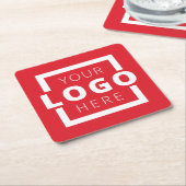 カスタム販売促進業務ロゴブランド赤 スクエアペーパーコースター (アングル)