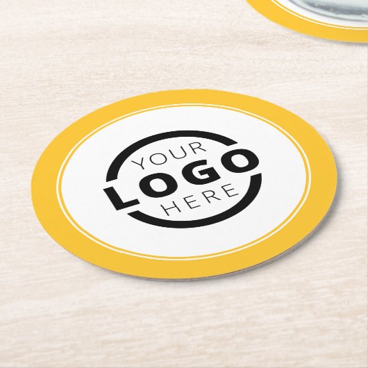 カスタム販売促進業務ロゴブランド黄色 ラウンドペーパーコースター (アングル)