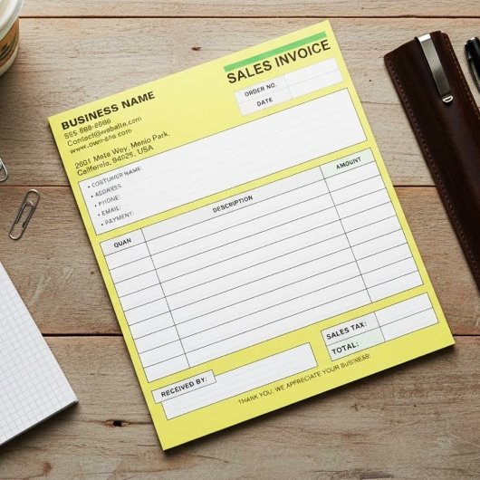 カスタム販売請求書領収書、Yellow Company Name ノートパッド