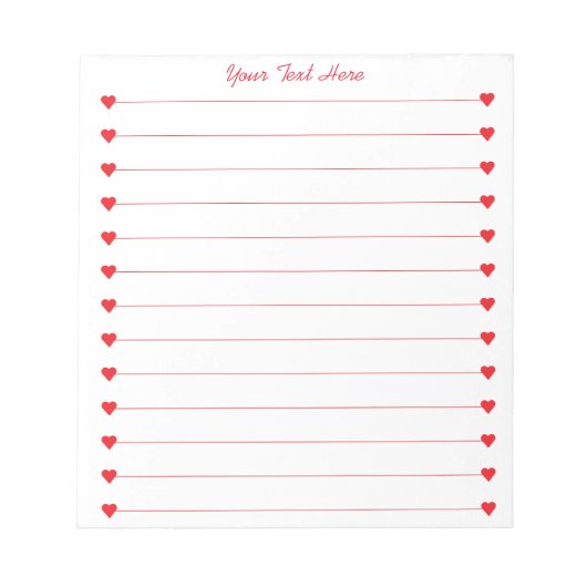 カスタム赤いハート付きノートパッパーソナライズされたド ノートパッド (正面)
