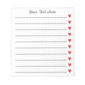 カスタム赤いハート付きノートパッパーソナライズされたド ノートパッド (正面)