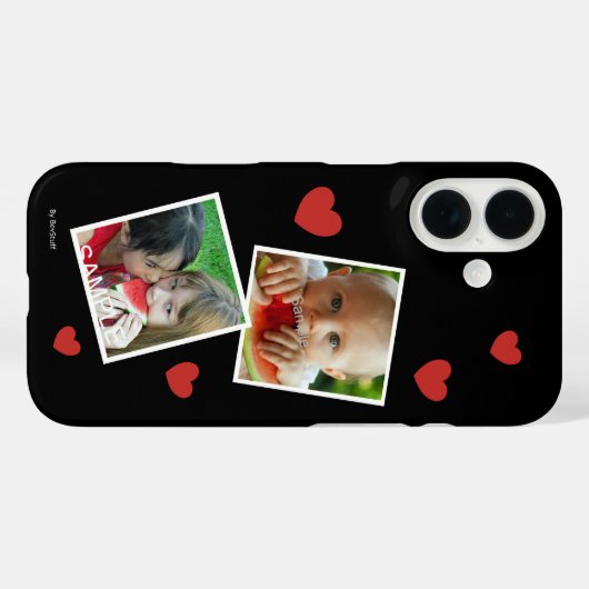 カスタム赤いハート付き黒2フォトフォンケース Case-Mate iPhoneケース (裏面 (横))