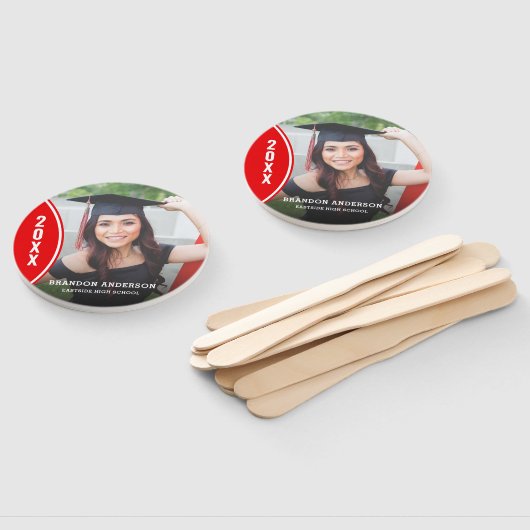 カスタム赤と白卒業写真ハンドファン ハンドファン (組立なし)