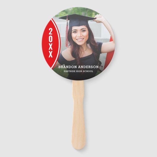 カスタム赤と白卒業写真ハンドファン ハンドファン (正面)