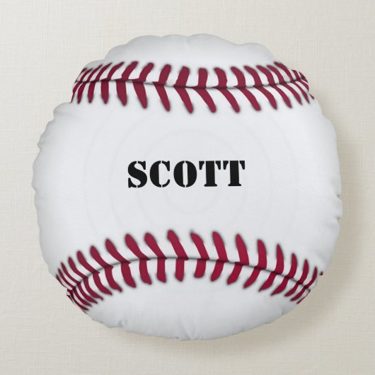 カスタム赤と白野球枕 ラウンドクッション (正面)