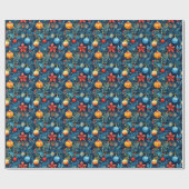 カスタム赤と金ゴールドオーナメントクリスマスラップ ラッピングペーパー (フラット)