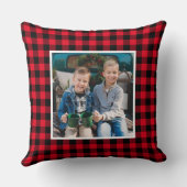 カスタム赤と黒のバッファローの格子柄の休日の写真 クッション (裏面)