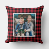 カスタム赤と黒のバッファローの格子柄の休日の写真 クッション (正面)