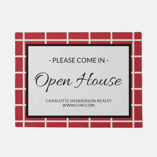 カスタム赤エステートオープンハウス ドアマット (正面)