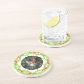 カスタム赤グリーンオレンジのメリークリスマスペットの写真 コースター (側面)