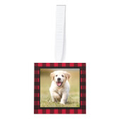 カスタム赤バッファロープライド犬の子犬3ペット写真 キューブオーナメント (正面)